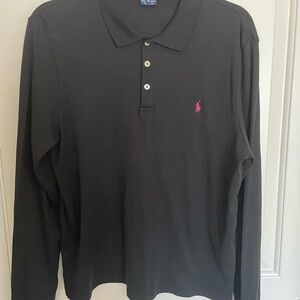 Ralph Lauren Black Button Down Shirt with Pink Logo